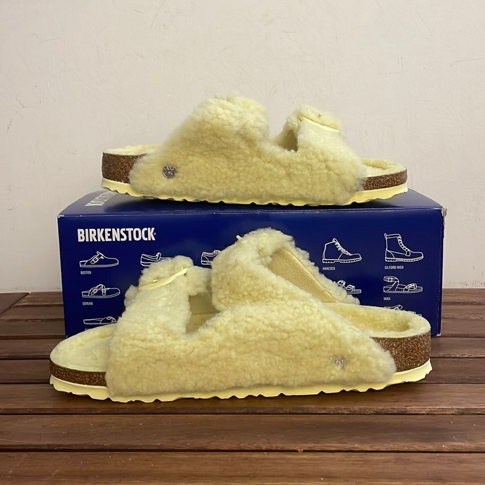 Birkenstock Arizona Big Buckle Shearling Sandals Yellow EU 39/US Women 8/UK 5.5 - Picture 2 of 12